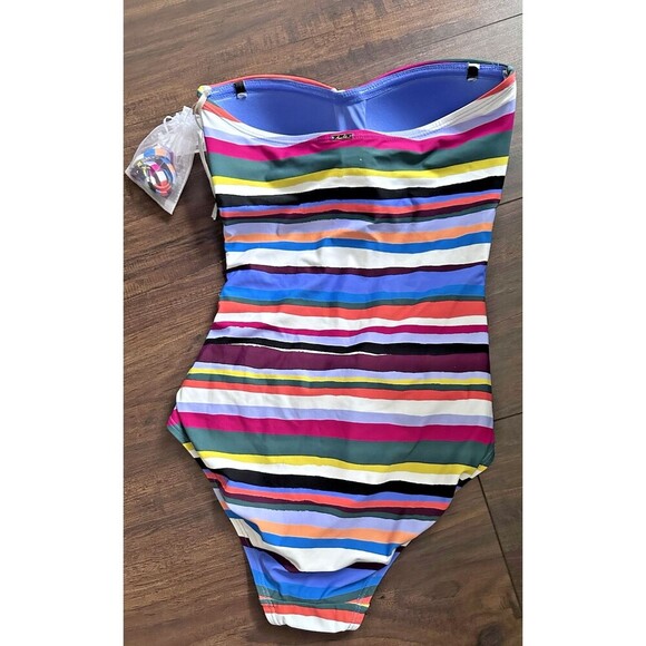Anne Cole Women's Striped Twist-Front Bandeau One-Piece Swimsuit Multi Color 6 - Picture 8 of 9